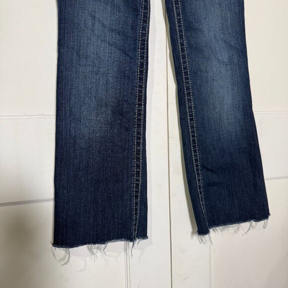 Ariat REAL Bootcut Riding Jeans Whipstitch Dark Blue Low Rise Fray Hem Size 28 - Picture 3 of 14